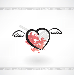 Flying heart grunge icon - vector clip art