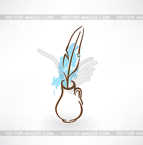 Feather in vase grunge icon - vector clipart