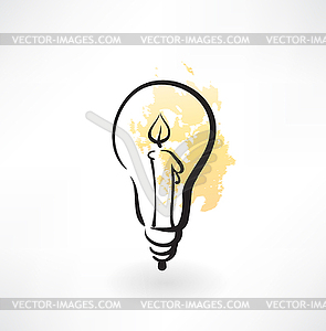 Light bulb with candle inside grunge icon - color vector clipart