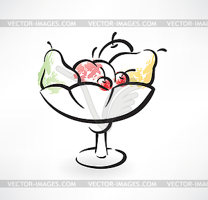 Vase with fruits grunge icon - vector clip art