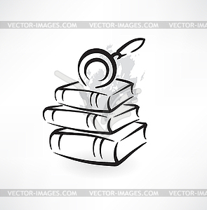 Magnifier and books grunge icon - vector clipart