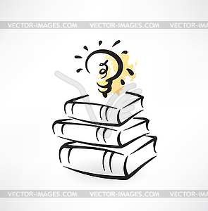 Light bulb and books grunge icon - vector image