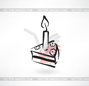 Cake and candle grunge icon - vector clipart