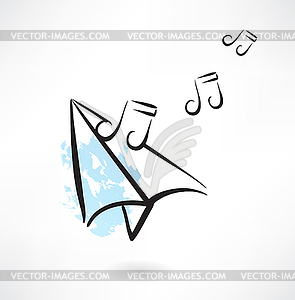 Paper airplane music note grunge icon - vector clip art