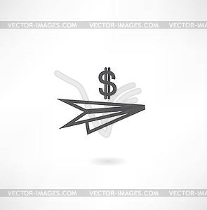 Paper airplane icon dollar icon - vector EPS clipart