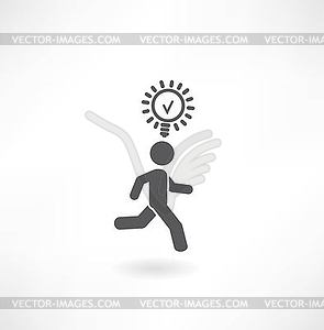 Man running with light bulb icon - vector clip art