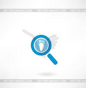 Magnifying glass with human footprint - vector clip art