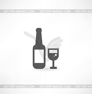 Bottle with glass icon - vector image