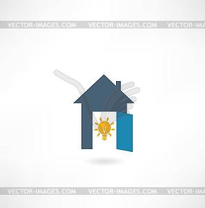 House with light bulb icon - vector image