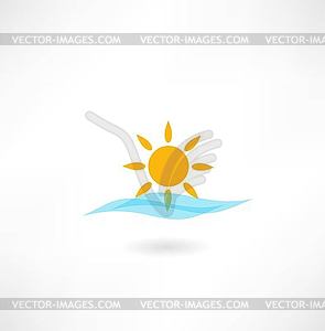 Sun with sea wave icon - color vector clipart