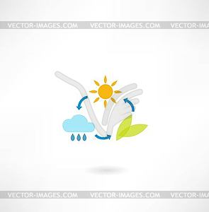 Sun, cloud, plant cycling icon - vector image