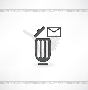 Single mail icon in trash - vector clip art