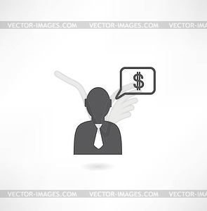 Man with tie thinking about money icon - vector clipart