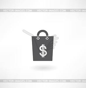 Paper bag with dollar sign icon - vector image