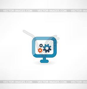 Computer icon with cogs - vector clipart