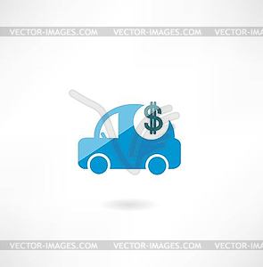 Car with dollar icon - color vector clipart