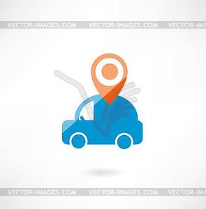 Car with navigation icon - vector image