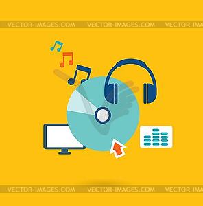 Flat design concept for listening to music - color vector clipart