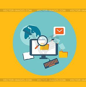 Flat design concept for computer work - vector image