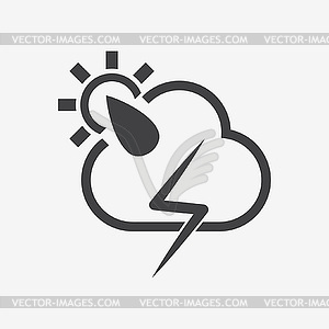 Sun cloud lightning drop icon - vector image