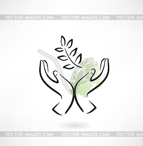 PROTECTING hands ecology icon - vector clipart