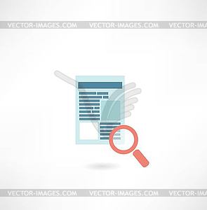 Page on Internet under magnifying glass icon - stock vector clipart