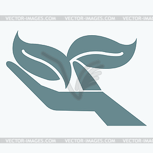 Hands and plant icon - vector image