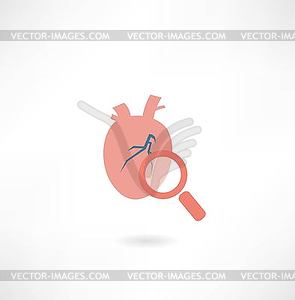 Сердце под увеличительным иконы стекла - изображение в векторном формате