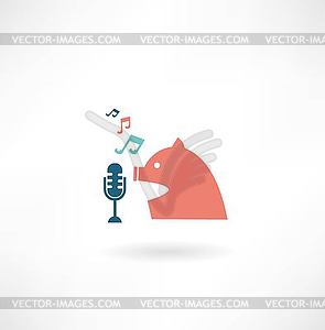 Singer sings into microphone icon - vector image