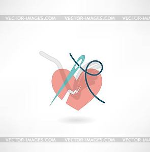 Heart sewn thread icon - vector image