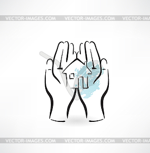 Hands holding house icon - vector clipart