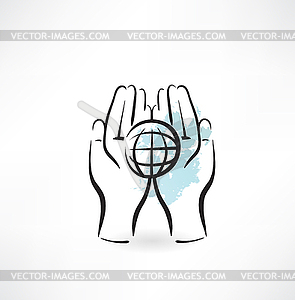 PROTECTING hands ecology icon - vector image