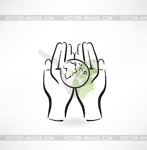 PROTECTING hands ecology icon - vector image