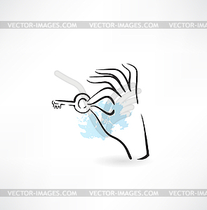 Hands with key icon - color vector clipart