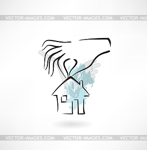 Hands holding house icon - vector clipart