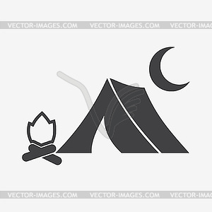 Tent fire moon icon - vector image