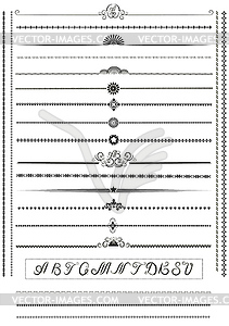 Собранные узорной каллиграфический границы и буквы - векторное изображение клипарта