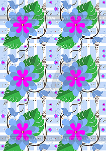 Background with purple flowers and butterflies - vector image