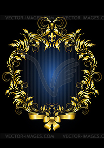 Gold vintage frame with blue stripes background - vector clip art