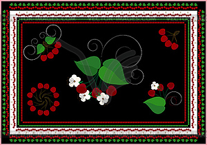 Collection of frames and ornaments with cherry and leav - vector image