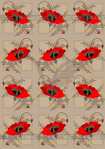  Red poppies a light brown  seamless background - vector clip art