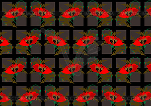 Red poppies on a black seamless background - vector clipart