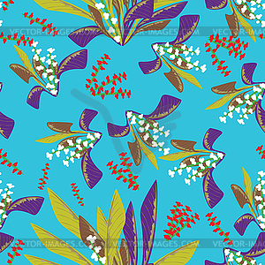 Flowers and leafs - seamless pattern - vector clipart