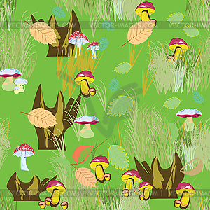 Mushrooms - seamless pattern - vector clipart