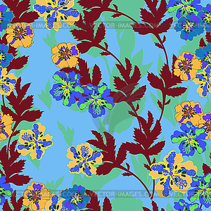 Colorful flowers and leafs - seamless pattern - vector clipart