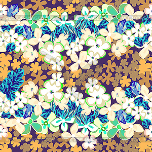 Leafs and flowers - seamless pattern - vector clipart