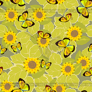 Butterfly with flowers - seamless pattern - vector clipart