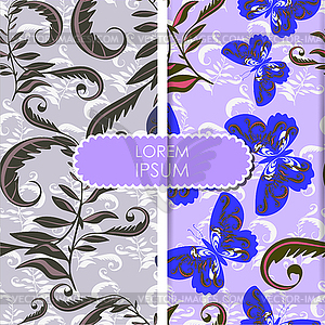 Butterfly with flowers - seamless pattern - vector clip art