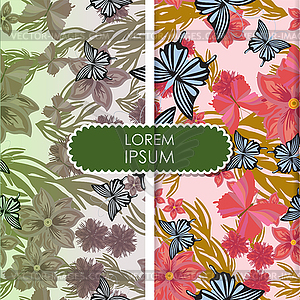 Butterfly with flowers - seamless pattern - vector image