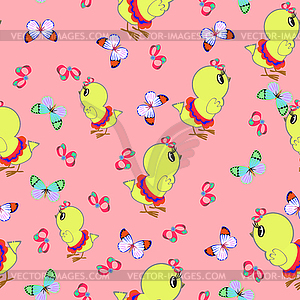  Chickens,seamless pattern - color vector clipart